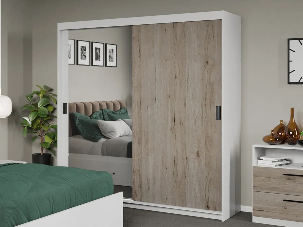 Set mobila dormitor Odin Alb/San Remo cu oglinda C28