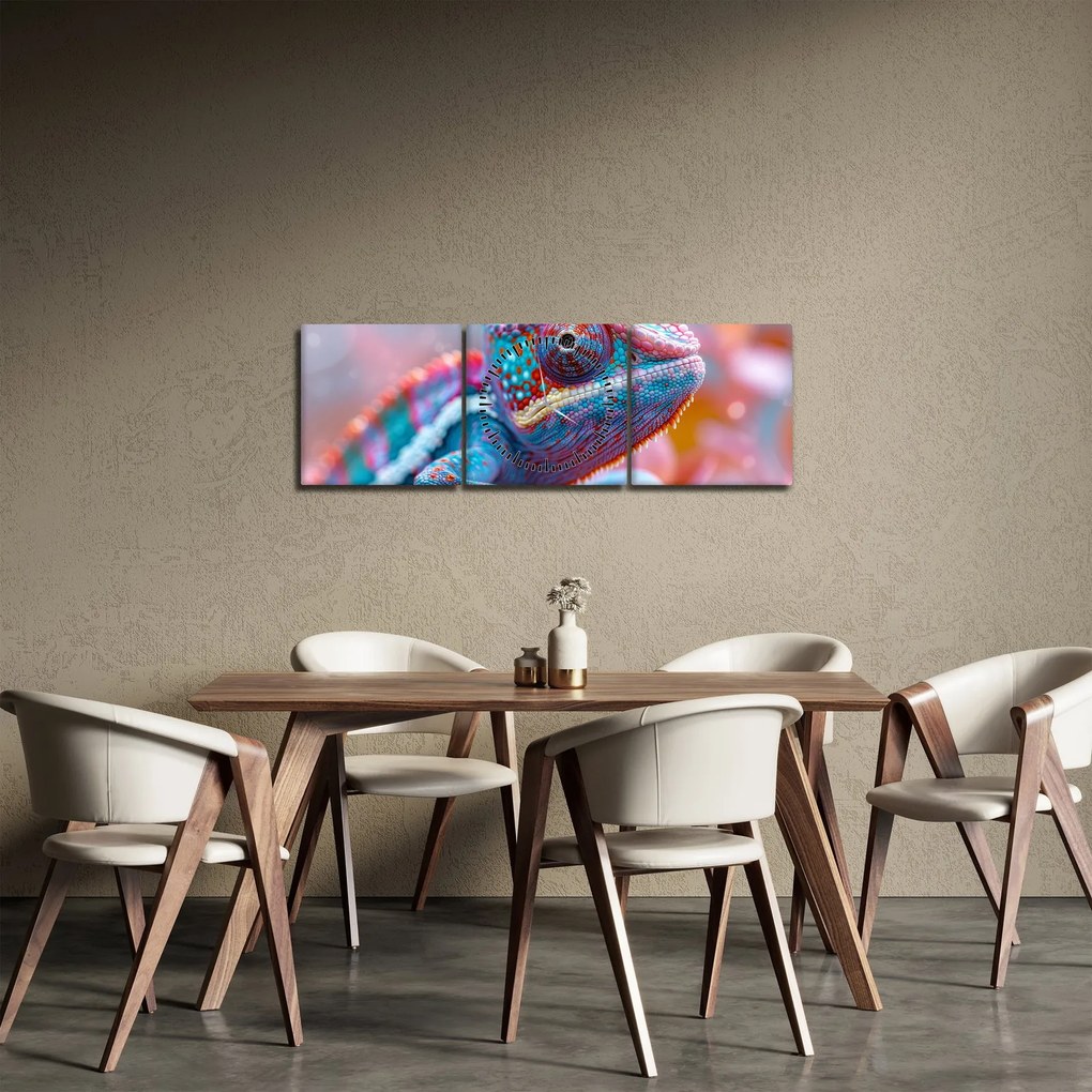 Tablou - Cameleon colorat (cu ceas) (90x30 cm)