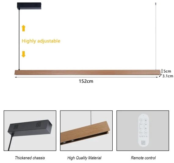 Immax NEO 07304L - Lustră LED reglabilă pe cablu MADEIRA, 33W/230V, Wi-Fi Tuya, 152 cm, stejar