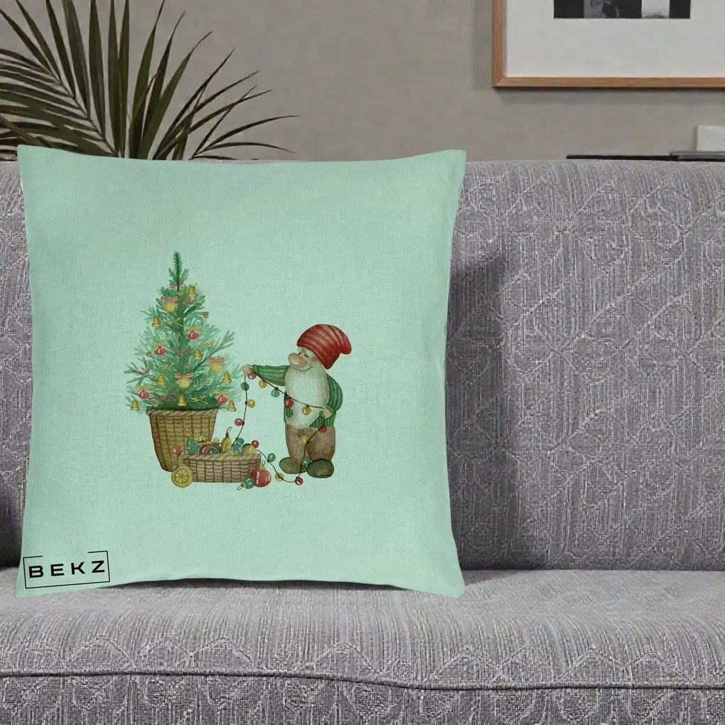 Perna Decorativa Pitic de Craciun cu Brad, 40x40 cm, Verde Menta, Husa Detasabila, Perna Inclusa, BEKZ®