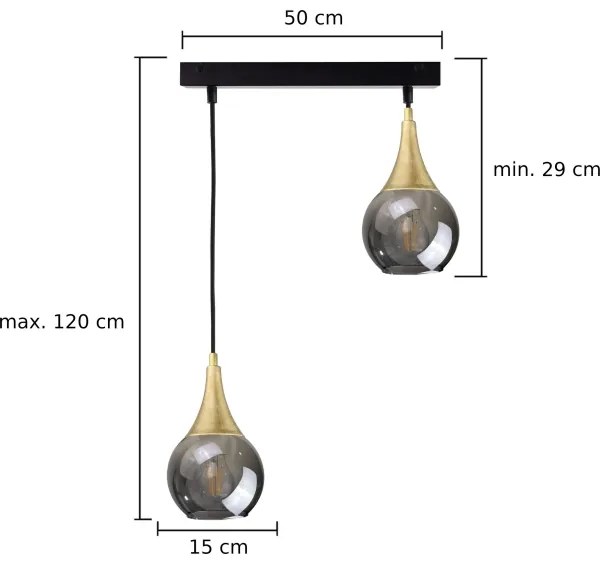 Lustră pe cablu LACRIMA SMOKY 2xE27/60W/230V
