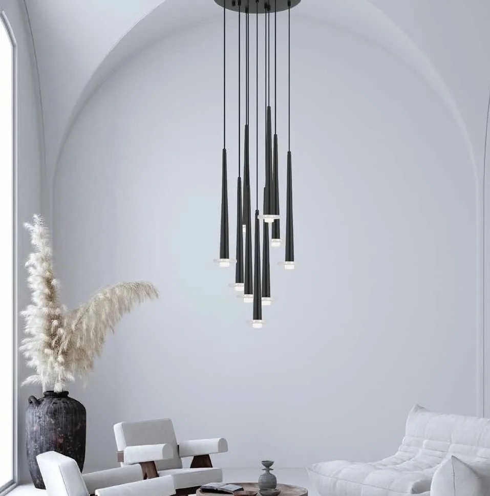 Lustra moderna cu 9 pendule LED STORM negru/ marmura alba