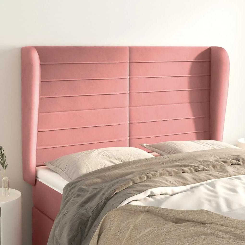 3118149 vidaXL Tăblie de pat cu aripioare, roz, 147x23x118/128 cm, catifea
