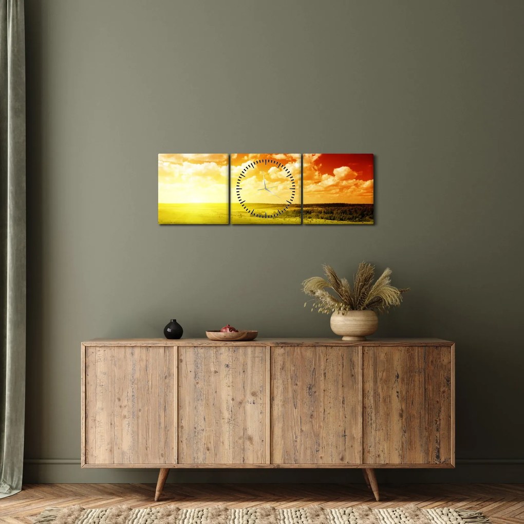 Tablou cu luncă cu soarele strălucitor (cu ceas) (90x30 cm)