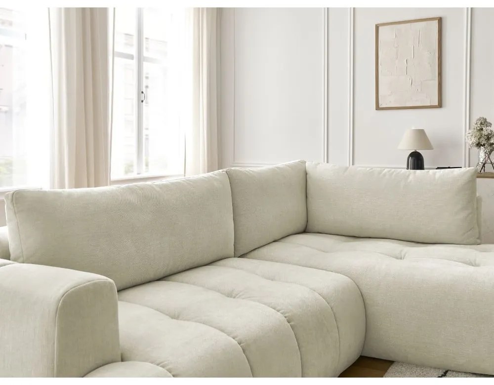 Colțar bej extensibil/cu spațiu de depozitare (cu colț pe partea dreaptă/în formă de ”L”) Fuji – Bobochic Paris