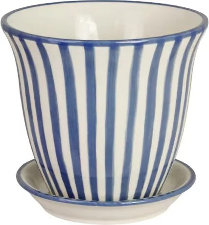Ghiveci din ceramică pictat manual cu dungi, Ø 16 x H 13,5 cm, albastru, „Miriam"