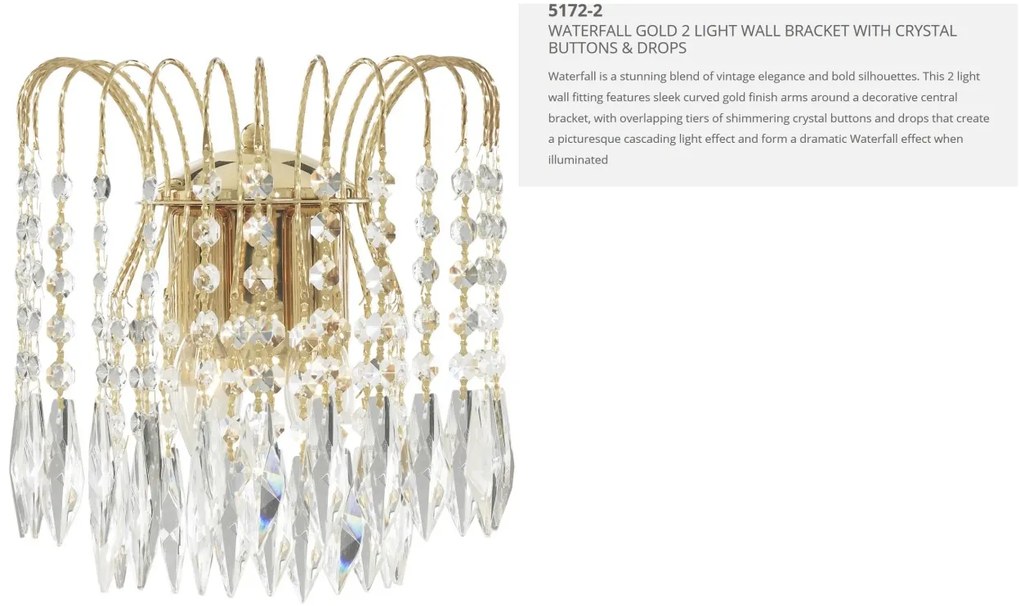 Aplica perete cristal design elegant Waterfall gold 5172-2 SRT
