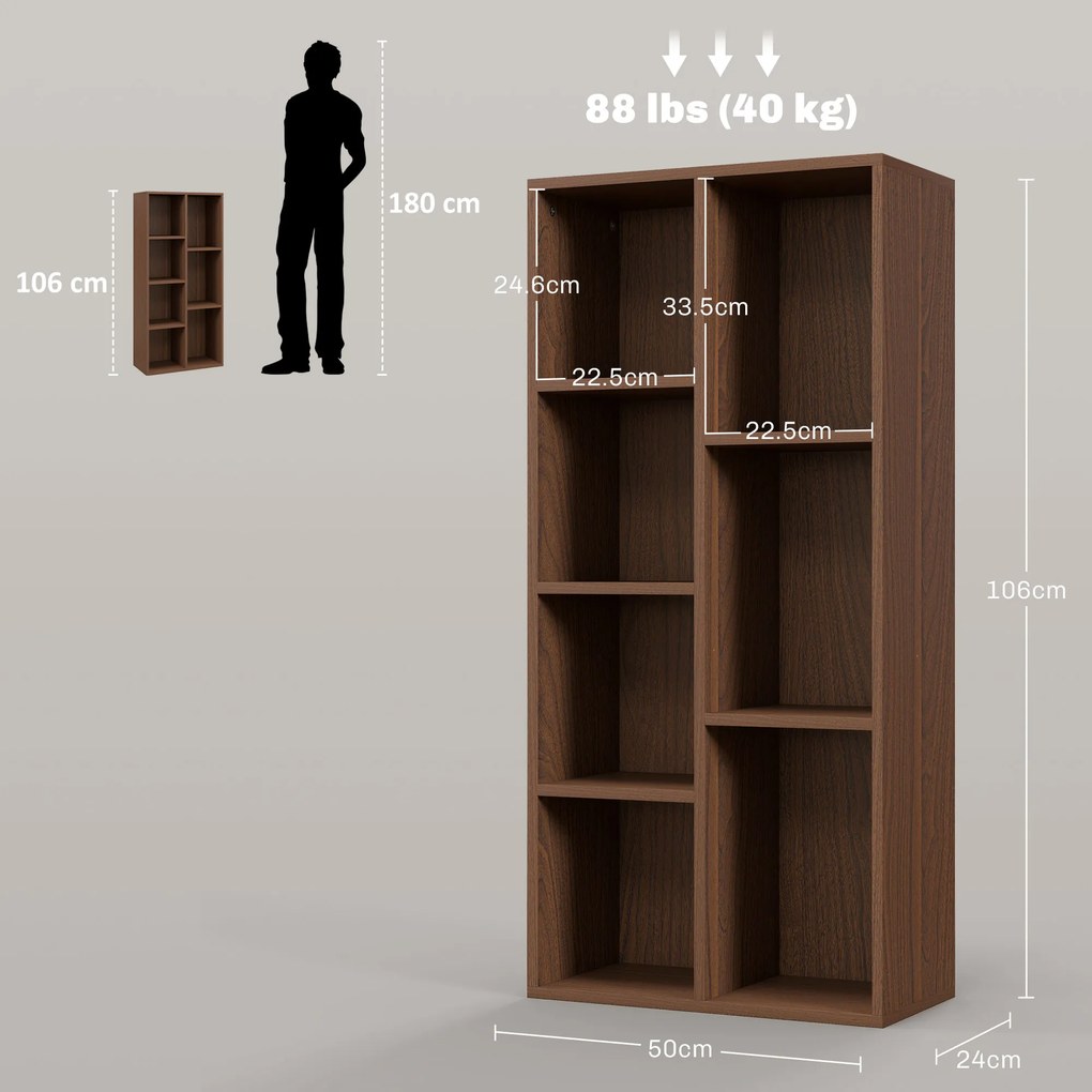 HOMCOM Bibliotecă cu 7 Suporturi Diferite, 50x24x106 cm, Maro Rustic | Aosom Romania