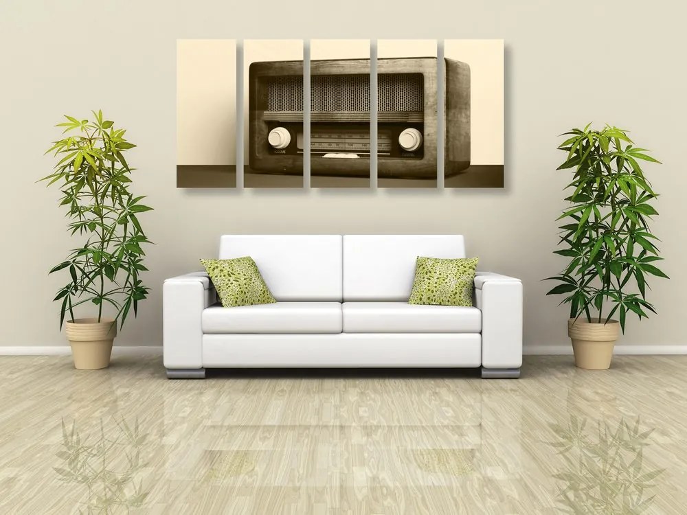 Tablou 5-piese retro radio în design sepia