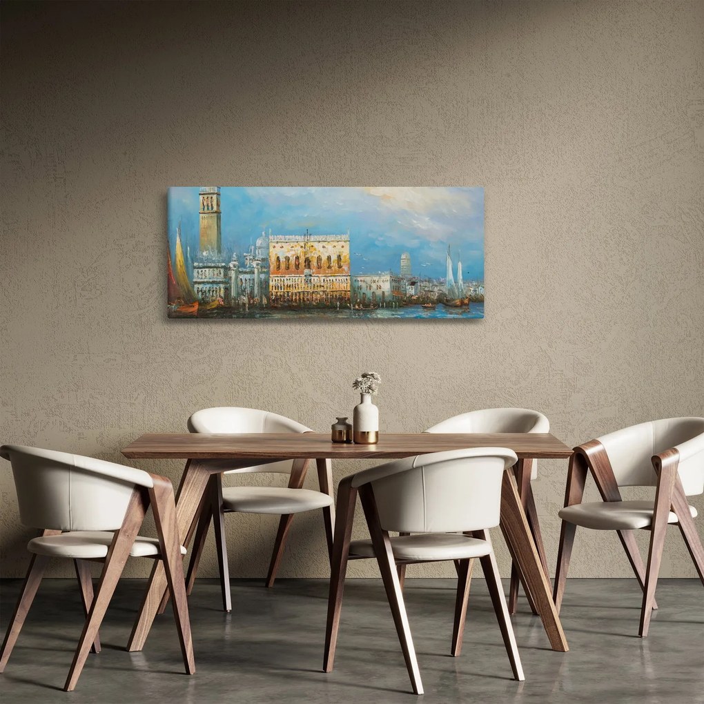 Tablou - Gondola care trece prin Veneția, pictură în ulei (120x50 cm)