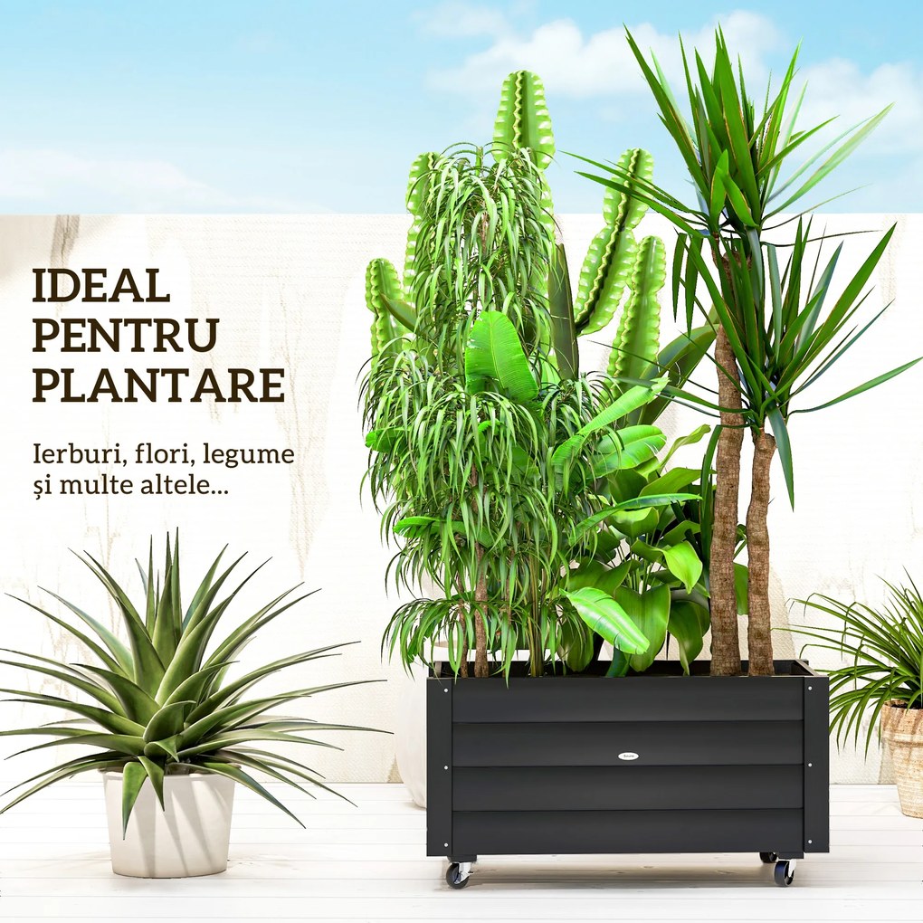 Outsunny Jardinieră de Grădină din Lemn de Brad cu Roti și Orificiu de Drenaj, Captuseală din Material Netesut, 89x48x47 cm | Aosom Romania