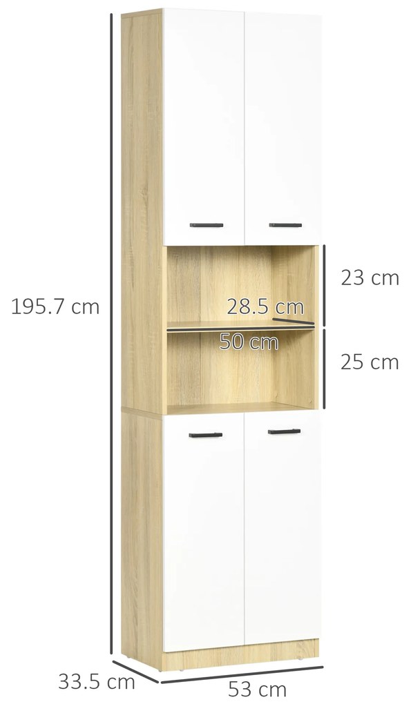 Kleankin Dulap Baie PAL Alb Anti-răsturnare cu 2 Uși și Rafturi Deschise 53x33.5x195.7 cm | Aosom Romania