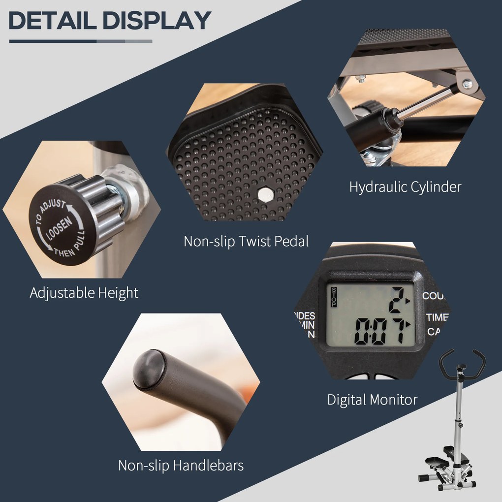 HOMCOM Stepper cu Monitor LCD, Mânere Reglabile și Benzi Elastice, Negru și Argintiu | Aosom Romania