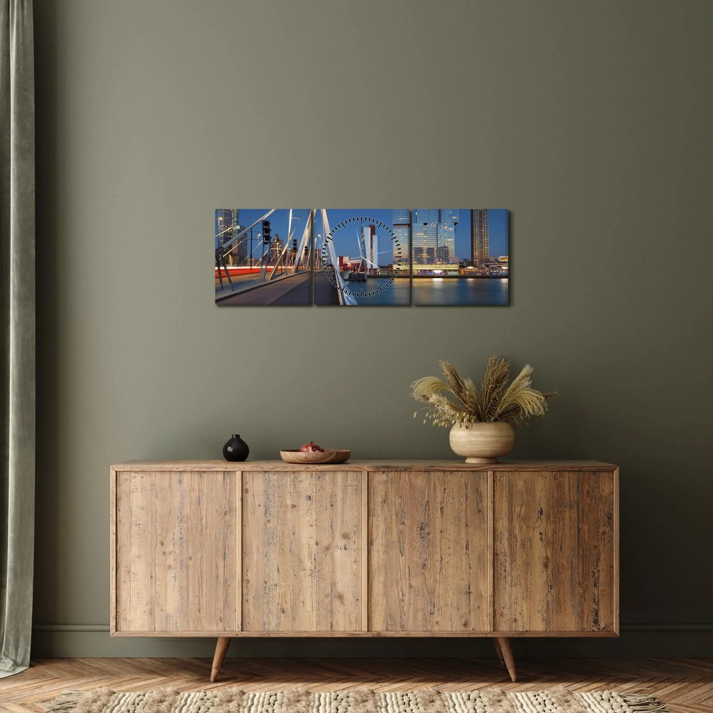 Tablou - Amurg în Rotterdam, Olanda (cu ceas) (90x30 cm)