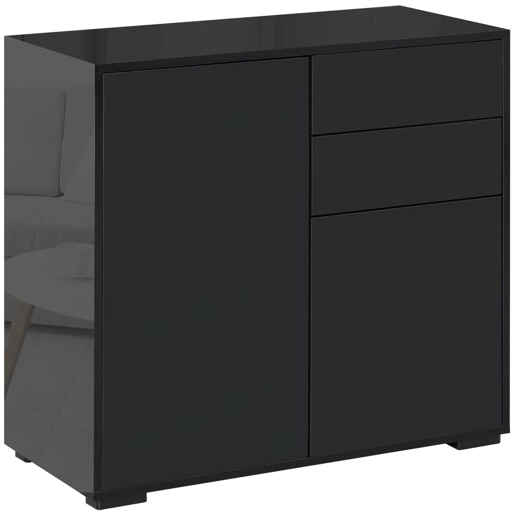 HOMCOM Sifonier de Depozitare cu 2 Sertare, 2 Uși, cu Centură de Siguranță, pentru Sufragerie, Dormitor, 79 x 36 x 74 cm, Negru | Aosom Romania