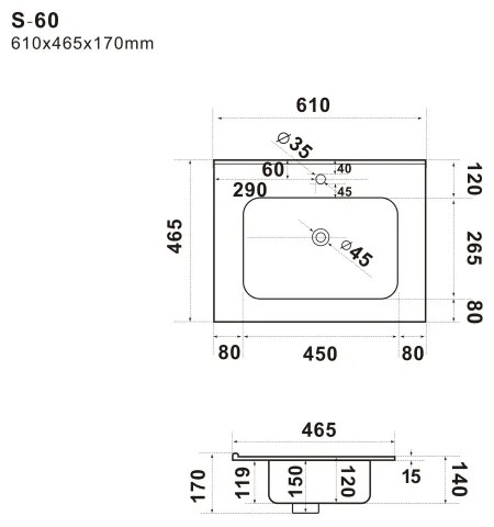 BATH DELUXE 06-060-27-11-00 - Lavoar încastrat LILLESNAD, 61x46 cm, ceramică, alb