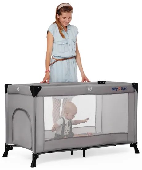 Pătuț de voiaj Baby Tiger VIKI gri KINDERKRAFT