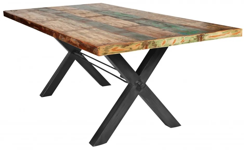 Masa dreptunghiulara din lemn de tec reciclat Tables &amp; Benches 160x85x76,5 cm multicolor/negru