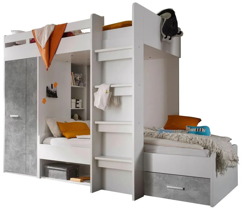 Pat supraetajat pentru copii 90 cm Mathers (alb + gri deschis). 1082825