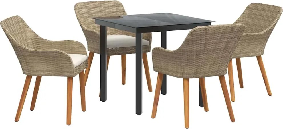 vidaXL Set de masă pentru grădină cu pernă 5 pcs Bej poliratan