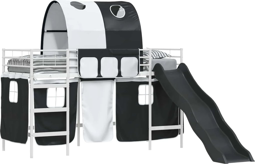 vidaXL Cadru de pat supraetajat pentru copii Alb și negru 75 x 190 cm