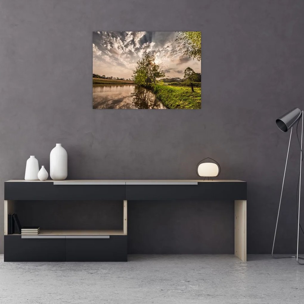Tablou pe sticlă naturii cu raze de soae (70x50 cm)