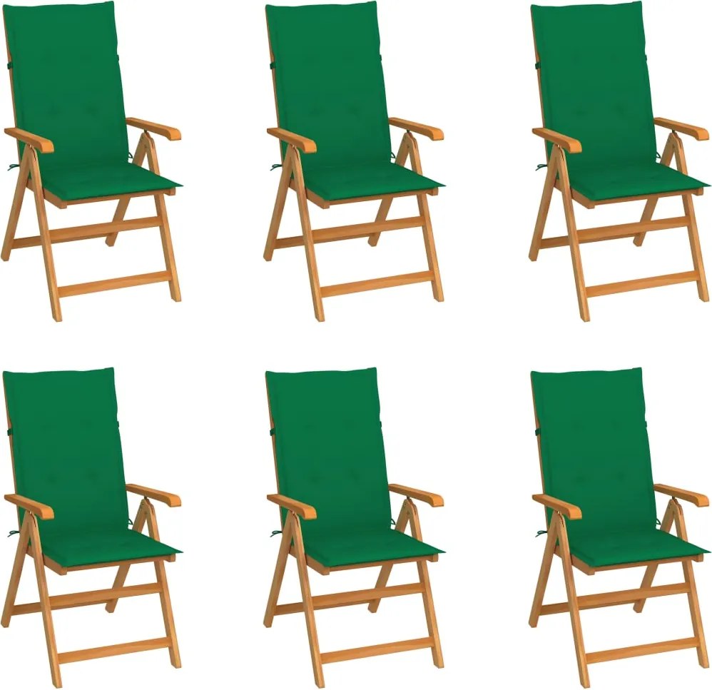 vidaXL Scaune de grădină cu perne verzi, 6 buc., lemn masiv de tec