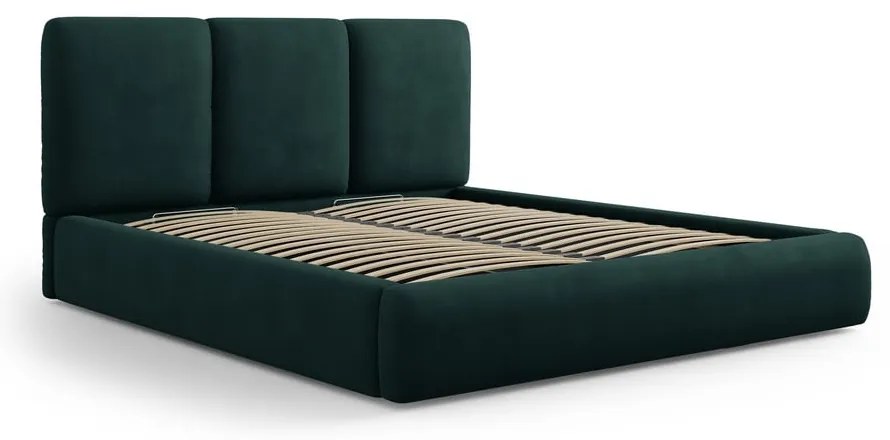 Pat matrimonial verde închis tapițat cu spațiu de depozitare și somieră 180x200 cm Brody – Mazzini Beds