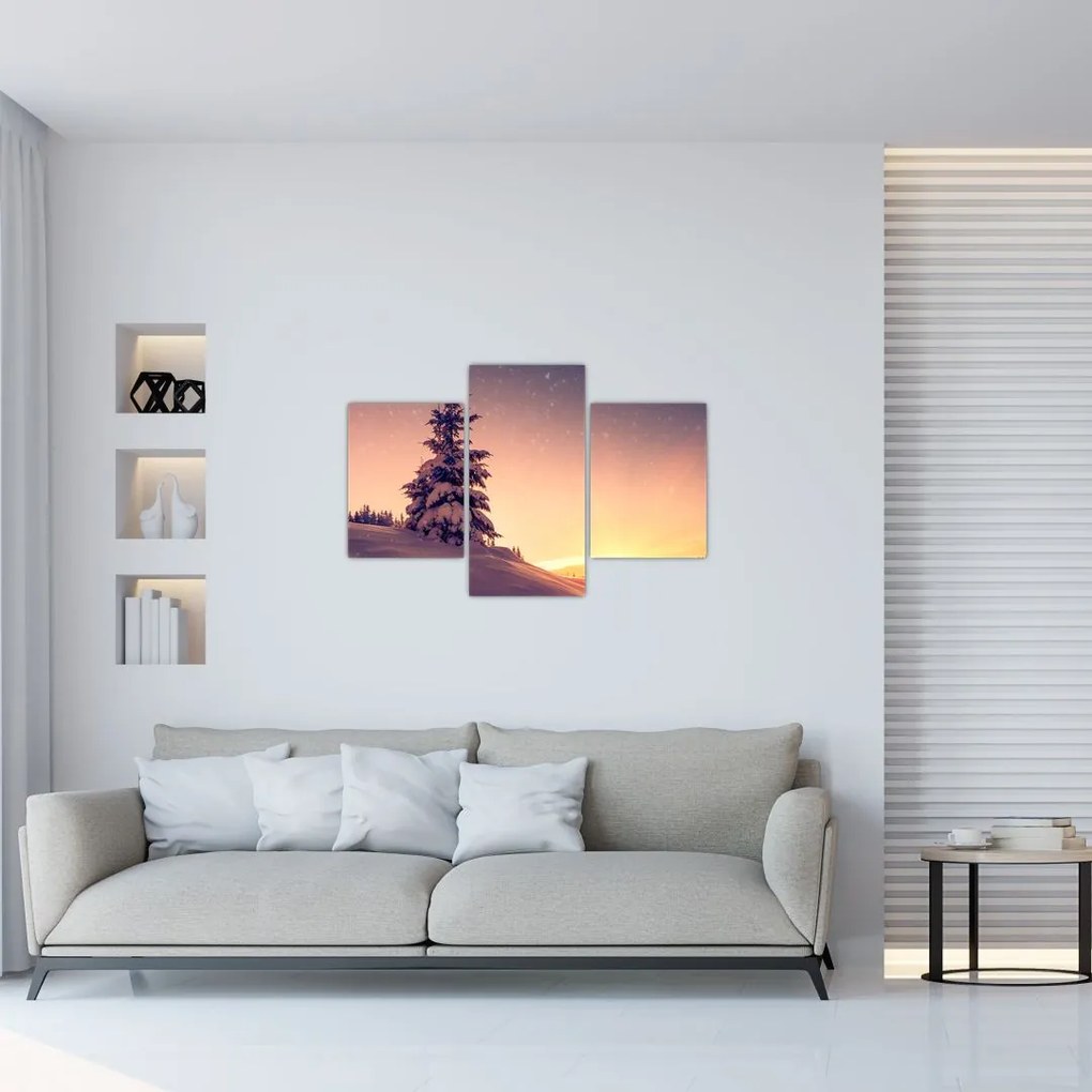 Tablou cu copac înzăpezit pe luncă (90x60 cm)