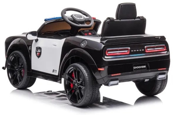 Mașinuță electrică de poliție Dodge Challenger 50W/4500 mAh negru/alb