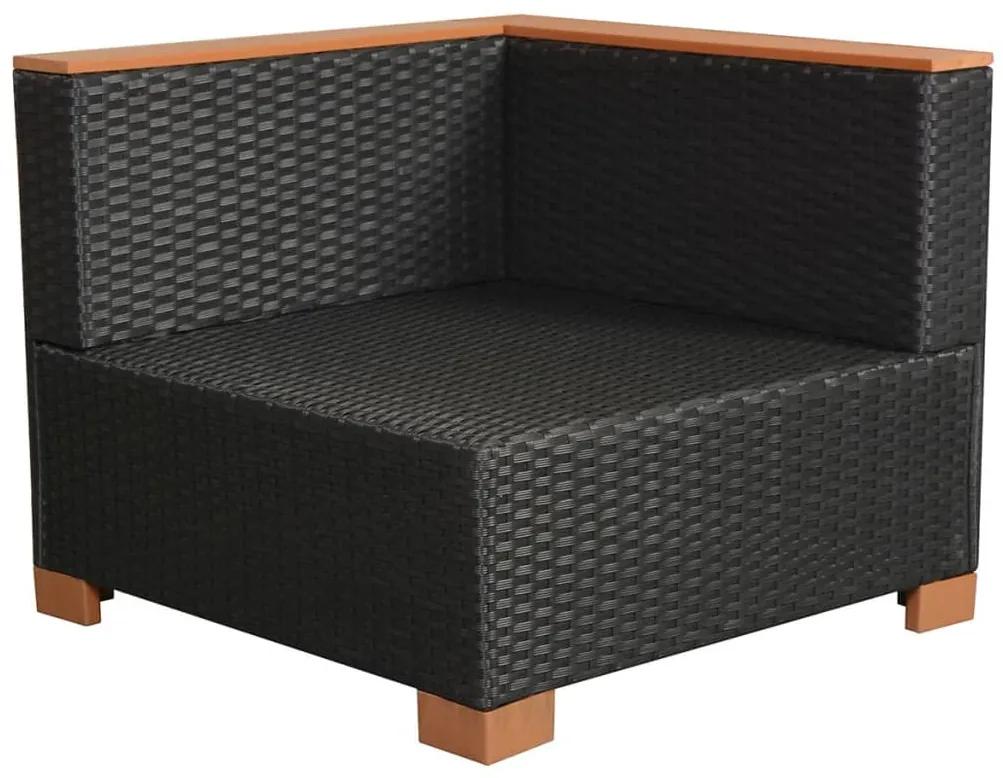Set mobilier de gradina cu perne, 8 piese, negru, poliratan colt + 3x mijloc + 3x suport pentru picioare + masa, 1