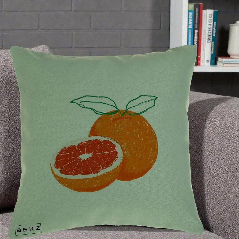 Perna Decorativa Grepfrut Citrus, 40x40 cm, Verde, Husa Detasabila, Perna Inclusa, BEKZ®