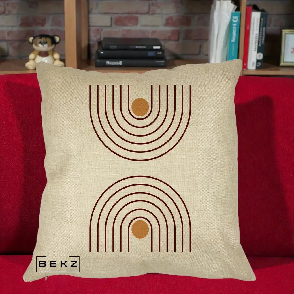 Perna Decorativa Geometric Boho Arc, 40x40 cm, Crem, Husa Detasabila, Perna Inclusa, BEKZ®