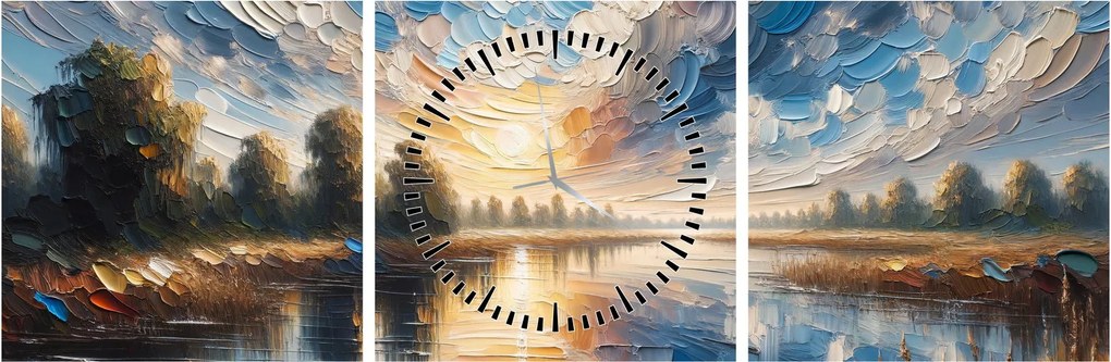 Tablou - Pictură cu soarele deasupra apei (cu ceas) (90x30 cm)