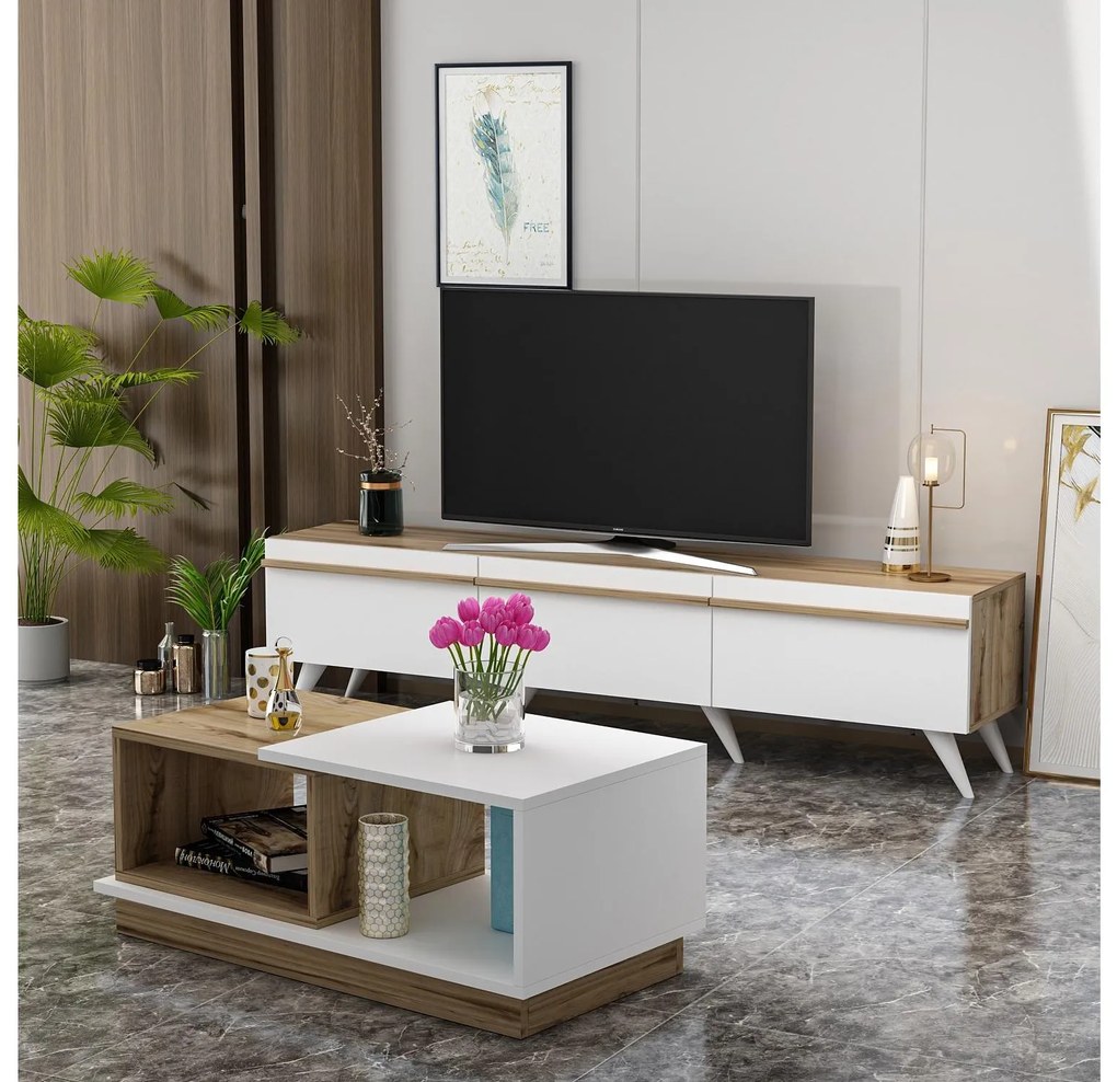 Mobilier living Vegas (Alb + Stejar zafir). 1088750