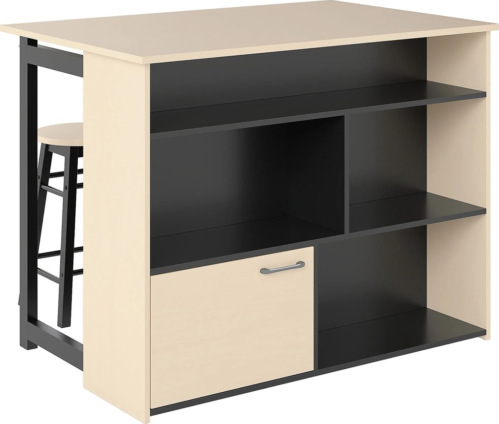 HOMCOM Set de bar 3 piese, Masă de bar cu placă pliabilă, 2 scaune de bar, 6 compartimente de stocare, negru+stejar, 116 x 70 x 89,5 cm | Aosom Romania