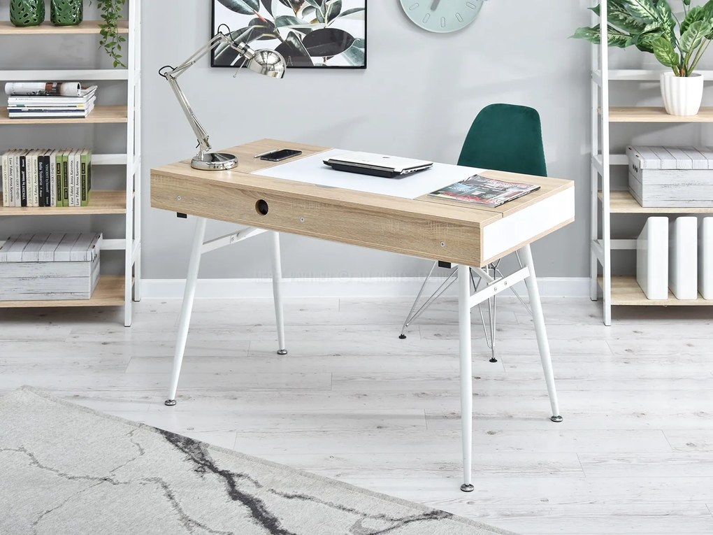 Masă PC Baiden (stejar + alb). Promo -19%. 1109731