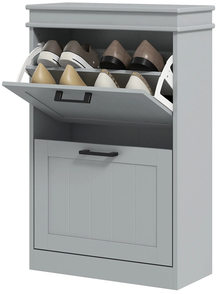 HOMCOM Mobilier pentru depozitare a pantofilor, 2 uși rabatabile, rafturi reglabile, pentru intrare, coridor, 54 x 24 x 82,5 cm, gri | Aosom Romania