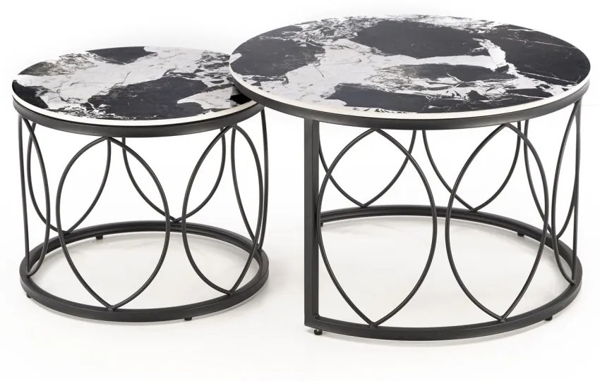 Set 2 mese de cafea Alexandra marmura neagra/negru