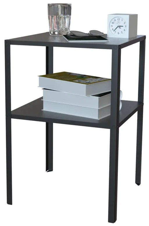 Noptiera metalica neagra, cu un raft, 37x28x45 cm
