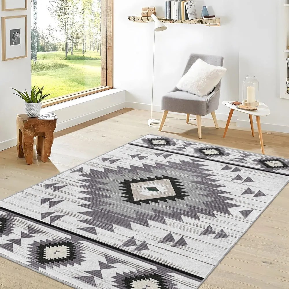 Covor tip traversă gri deschis lavabil 80x200 cm Ethnic Geo – Mila Home