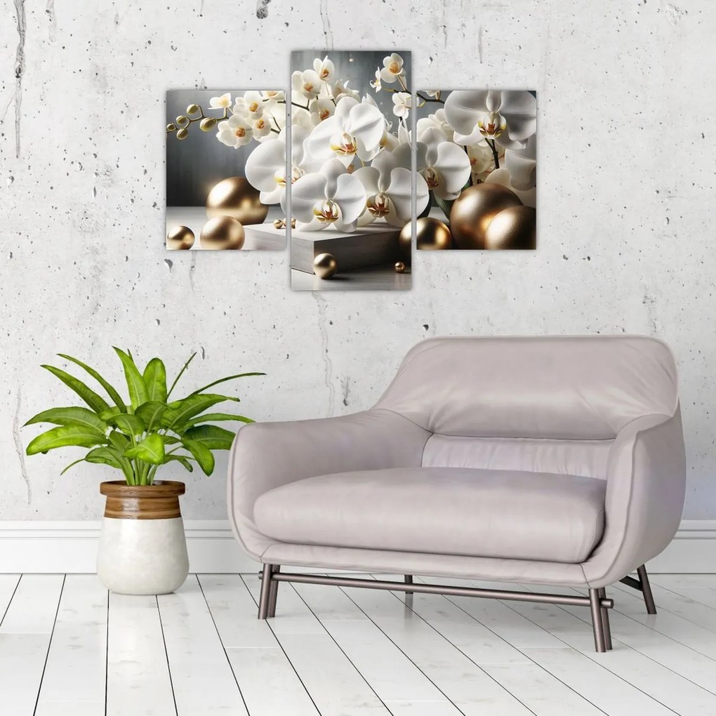 Tablou - Orhidee și bile aurii (90x60 cm)