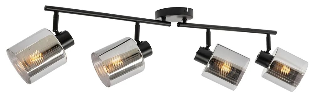 Plafonieră cu spoturi neagră cu sticlă fumurie 4 lumini reglabile - Laura
