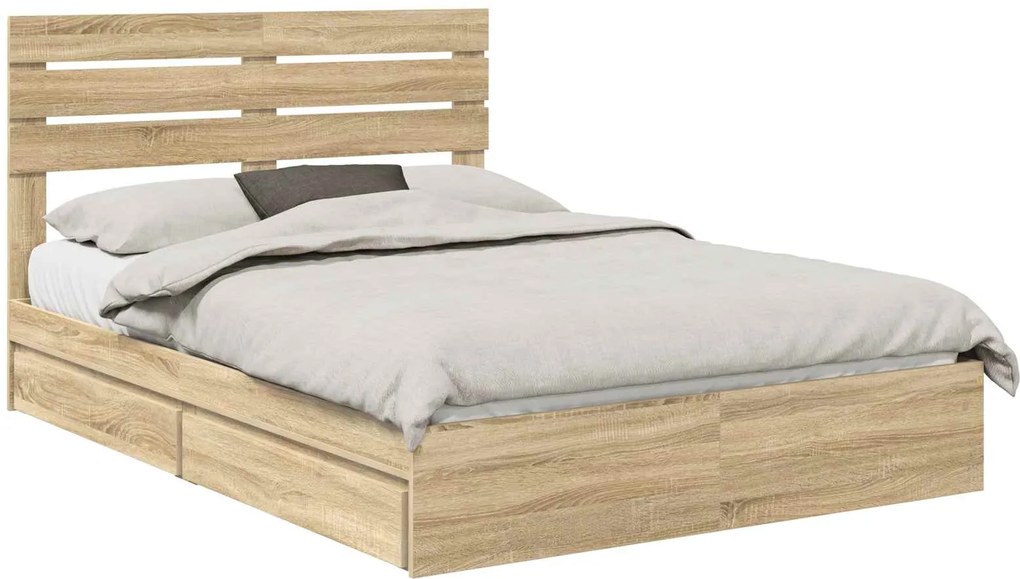 vidaXL Pat cu storage Stejar Sonoma 150 x 200 cm Lemn compozit