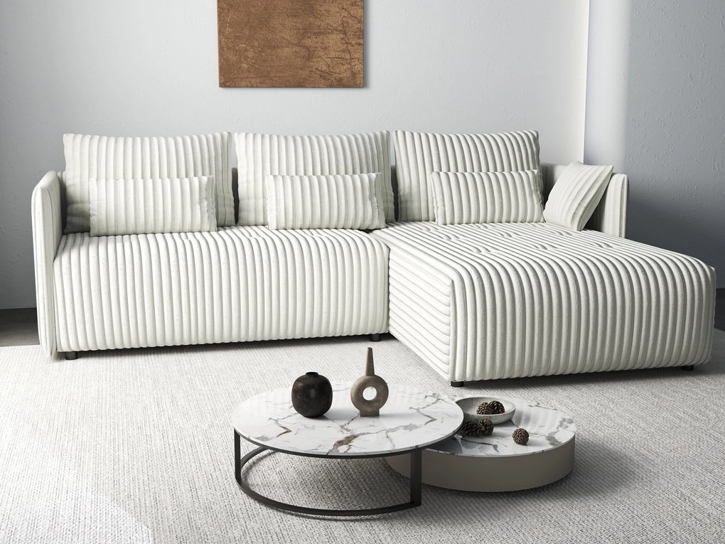 Colțar extensibil dumonde cu ladă de depozitare si sezut confortabil din spuma high-density, Malta Ambience White II 235x185 cm