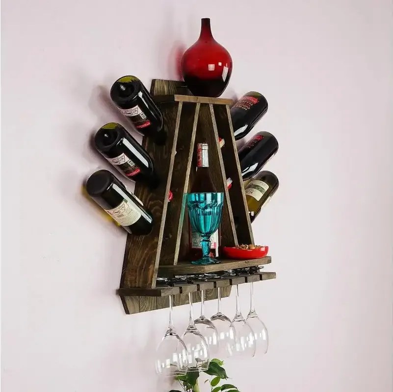 Suport sticle pentru perete din lemn,seria wood Homs 58 x 57x18 cm,natur,700199