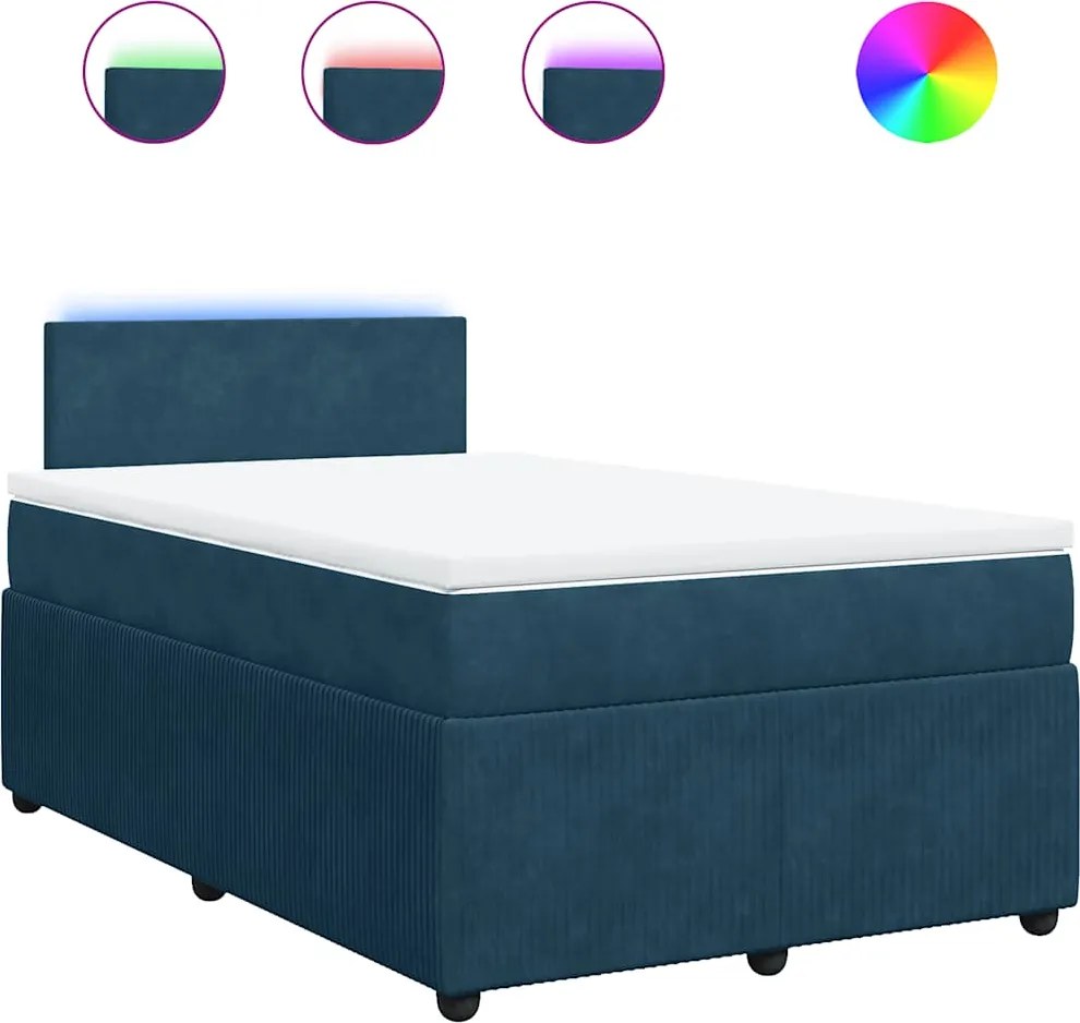 vidaXL Pat box spring cu saltea, albastru, 120x200 cm, catifea