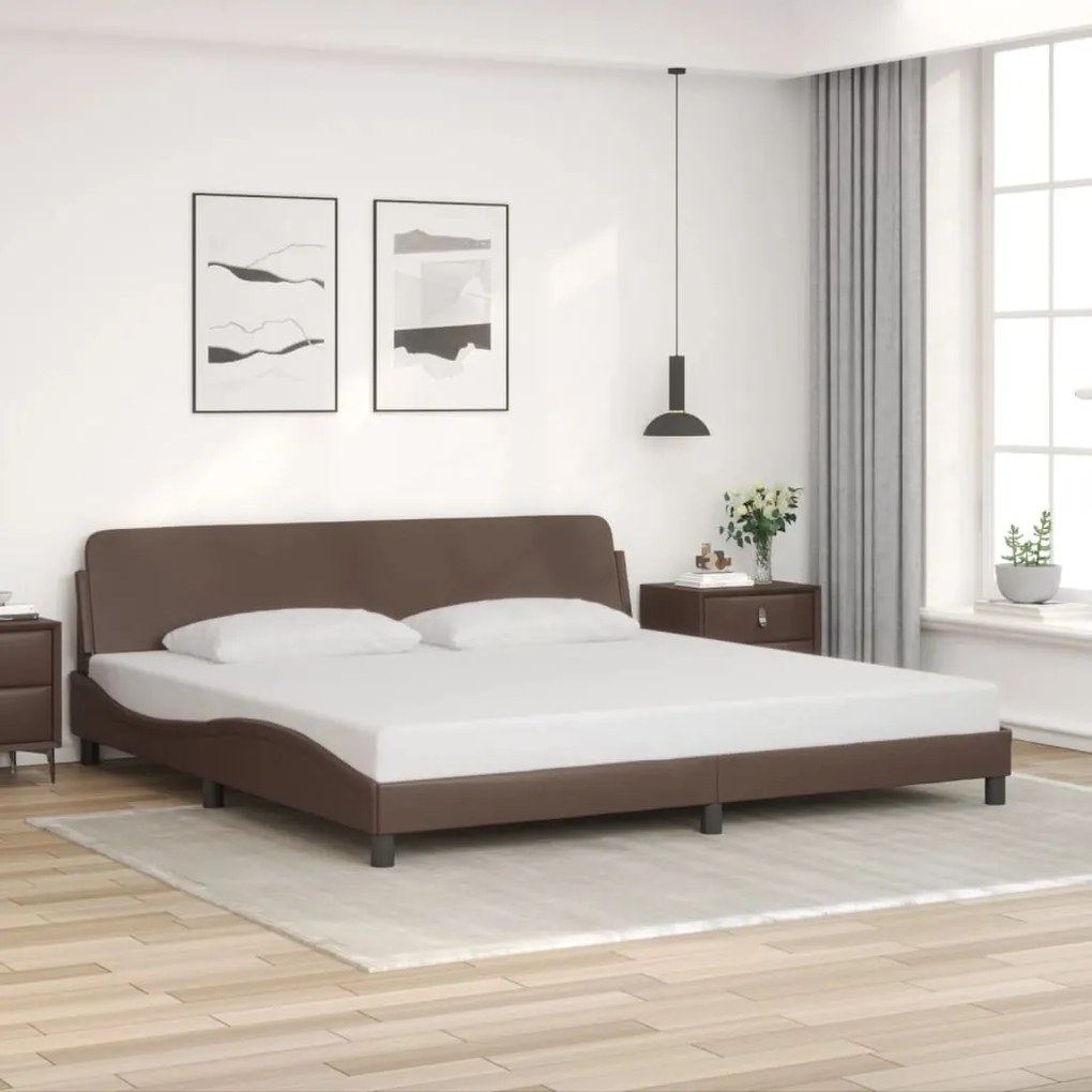 vidaXL Cadru de pat cu tăblie, maro, 200x200 cm, piele ecologică