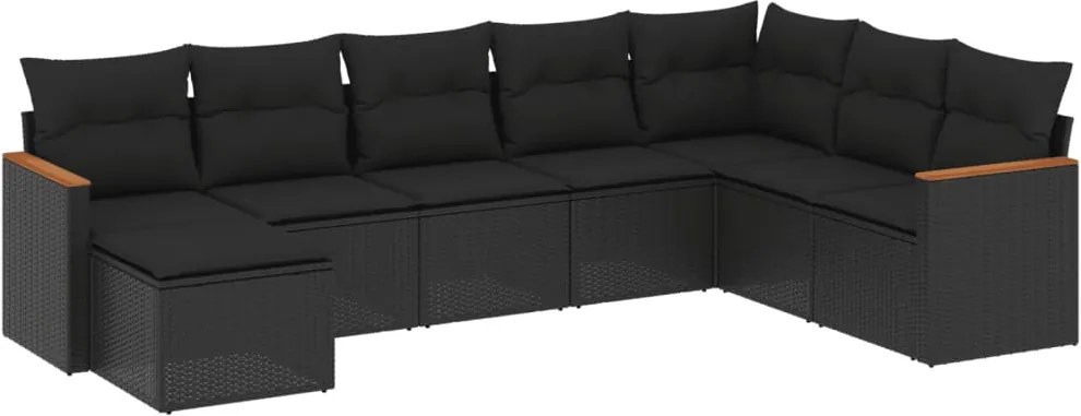 vidaXL Set mobilier de grădină cu perne, 8 piese, negru, poliratan
