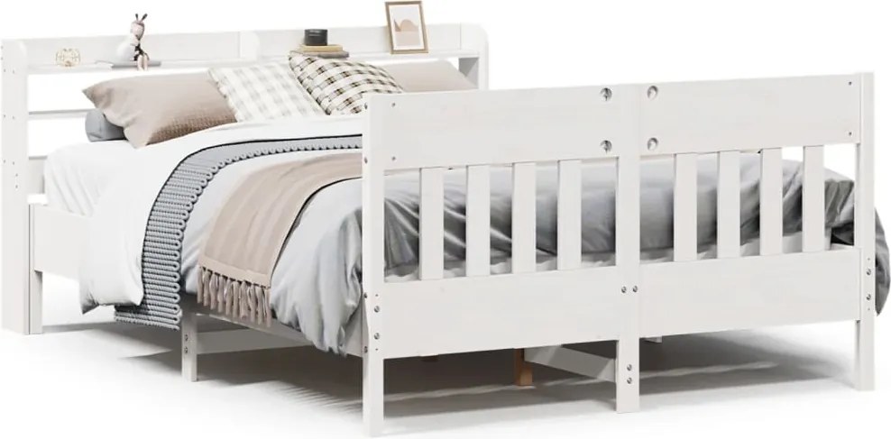 vidaXL Cadru de pat fără saltea, alb, 120x190 cm, lemn masiv pin